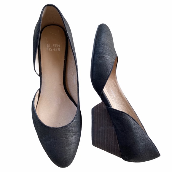 EILEEN FISHER Lily Leather Half d’Orsay Black 8.5